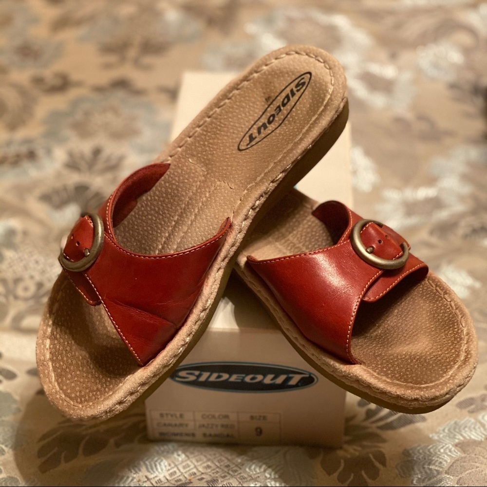 SIDEOUT Red Leather Slides